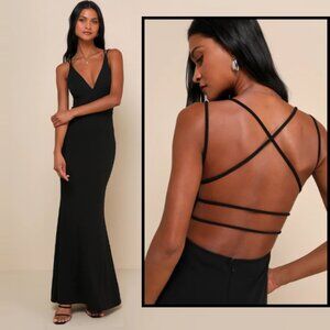 LULUS All This Allure Backless Mermaid Maxi Dress Formal Black Women's Large